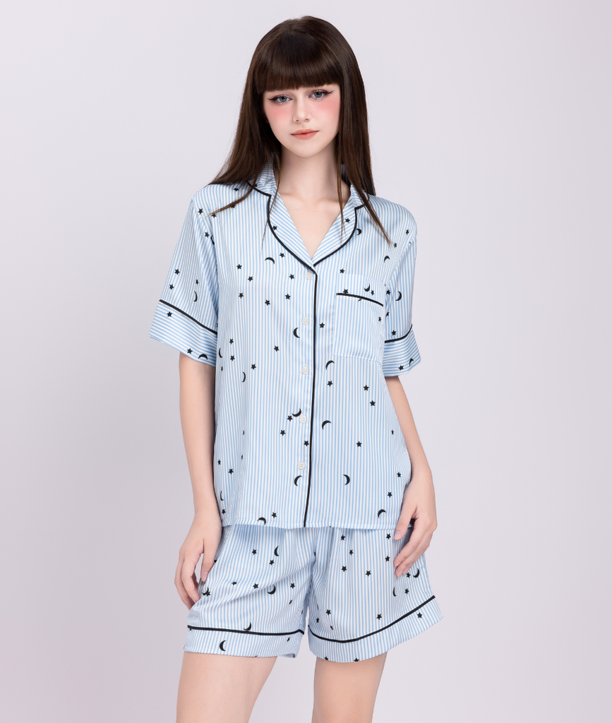  [LUXURY] Pijama Lụa Quần Ngắn Sọc Sao 