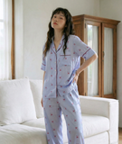  [LUXURY] Pijama Lụa In Nơ Xanh 