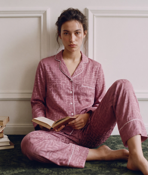 Pijama Tay Dài Gấm Màu Hồng