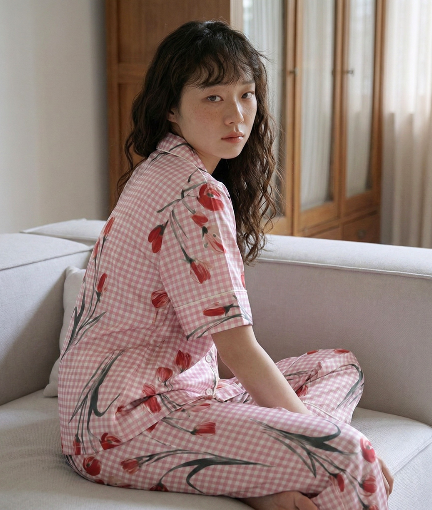  [LUXURY] Pijama Lụa In Caro Hoa 