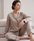  Pijama Tay Dài Gấm Màu Nâu Nhạt 