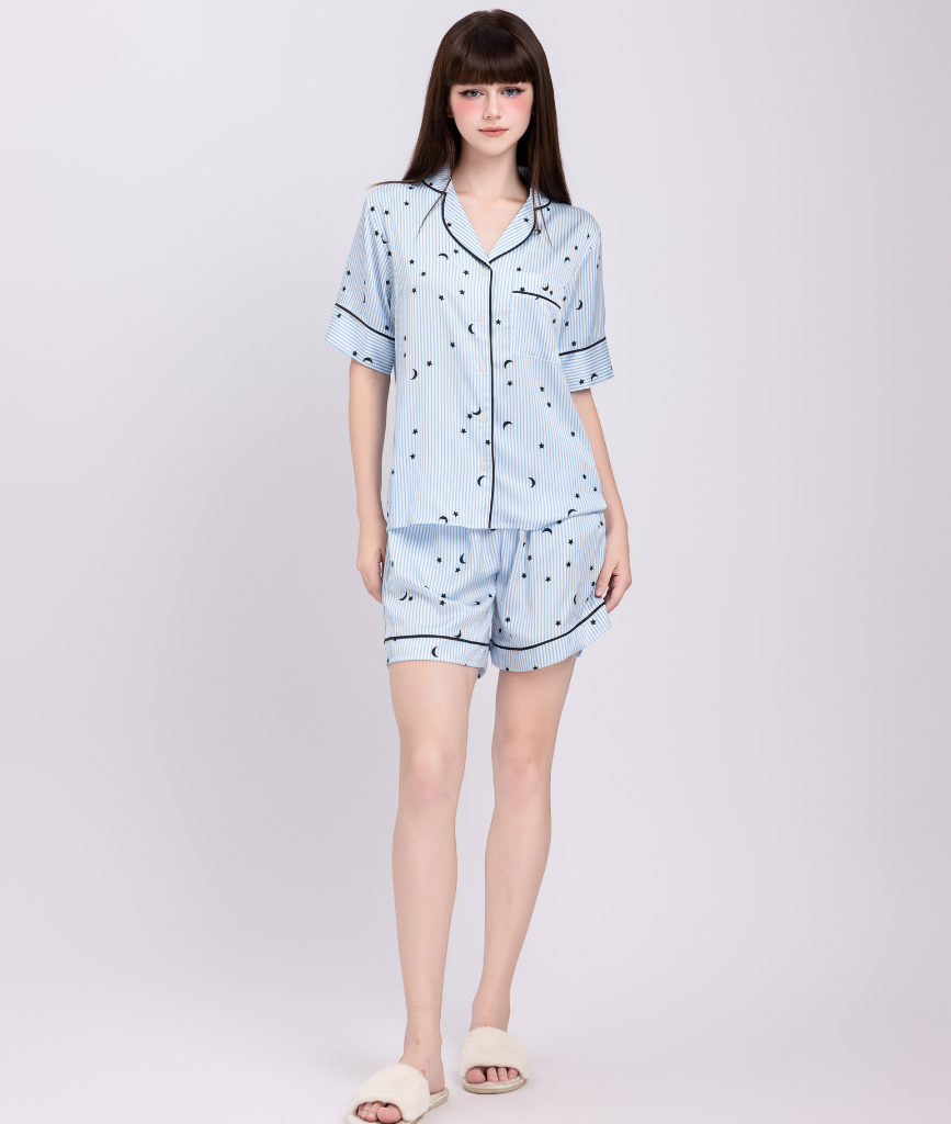  [LUXURY] Pijama Lụa Quần Ngắn Sọc Sao 