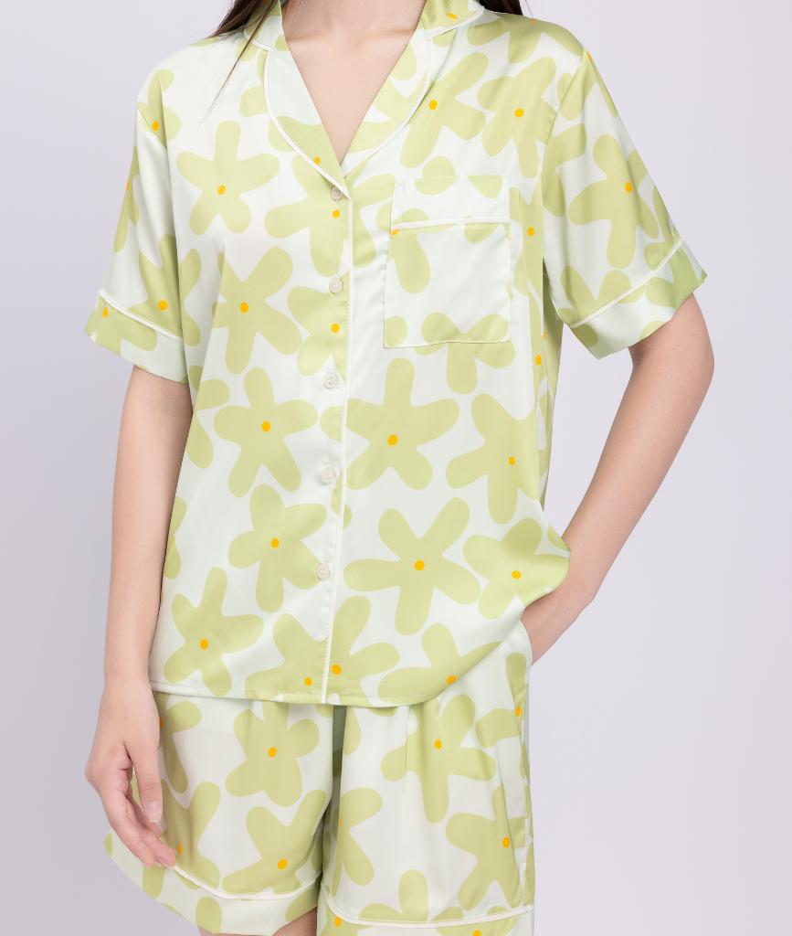  [LUXURY] Pijama Lụa Quần Ngắn Cánh Hoa 