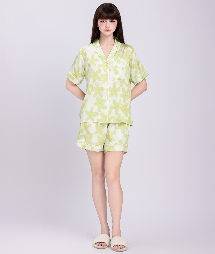  [LUXURY] Pijama Lụa Quần Ngắn Cánh Hoa 