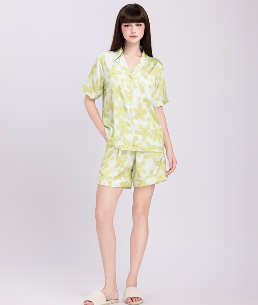 [LUXURY] Pijama Lụa Quần Ngắn Cánh Hoa
