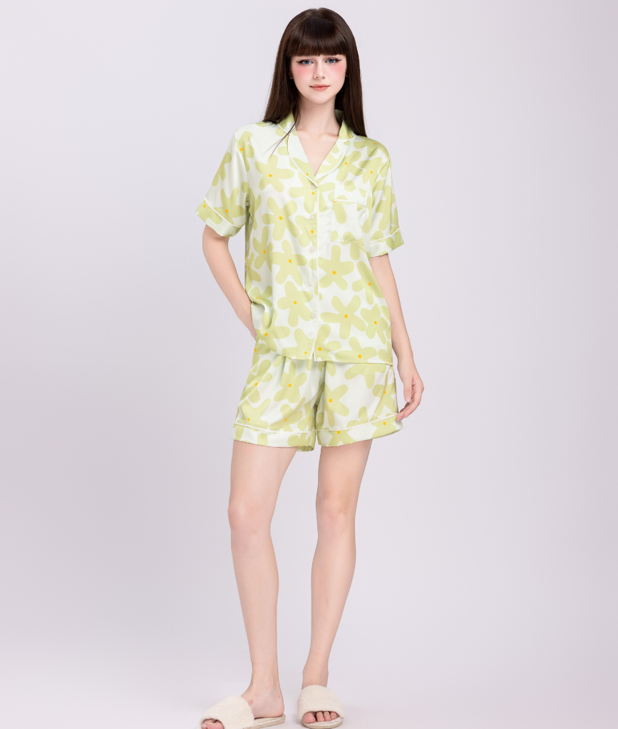  [LUXURY] Pijama Lụa Quần Ngắn Cánh Hoa 