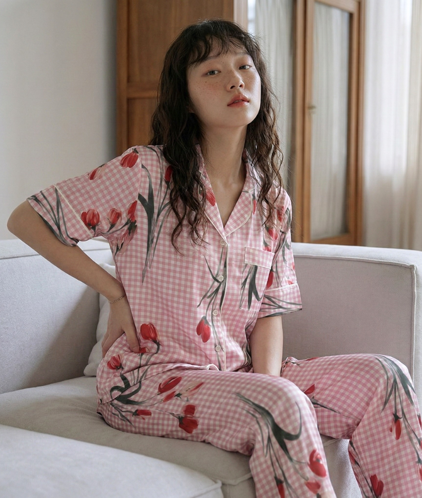  [LUXURY] Pijama Lụa In Caro Hoa 