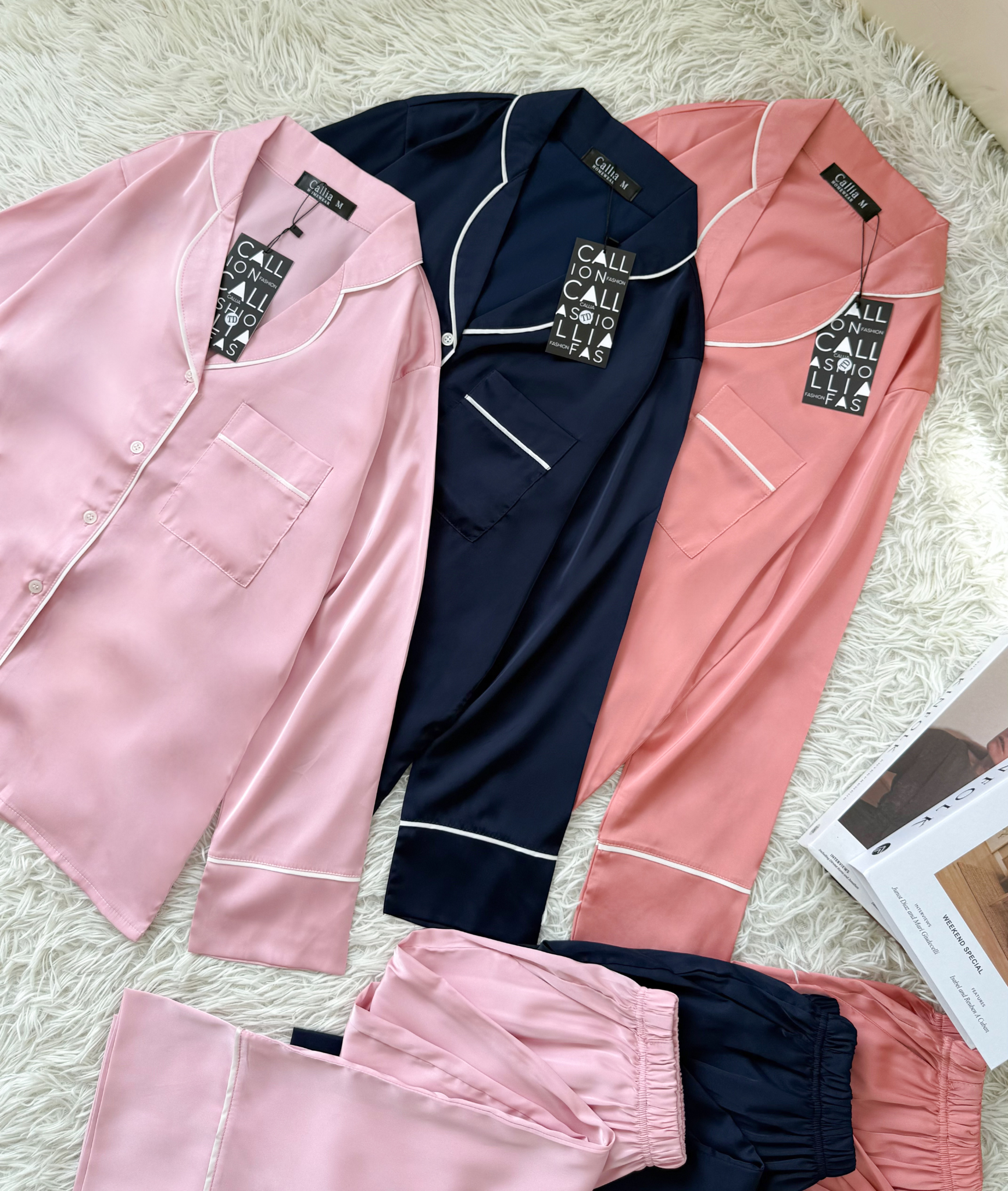  Combo Pijama Tay Dài Xanh Đen, Hồng, Cam Đào 