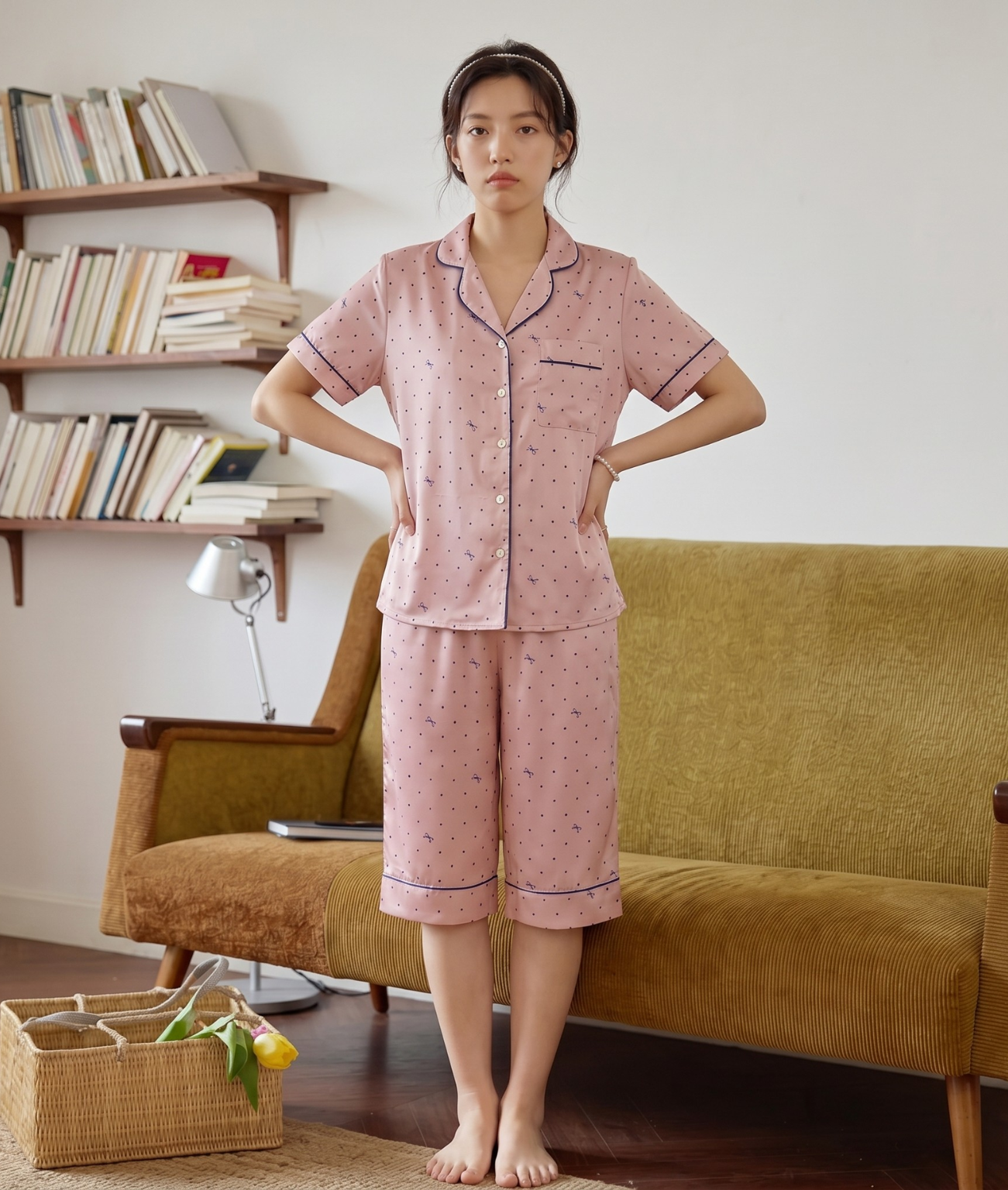  [LUXURY] Pijama Quần Lửng Bi Hồng 