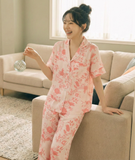  [LUXURY] Pijama Lụa Hoa Hồng Nền Kem 