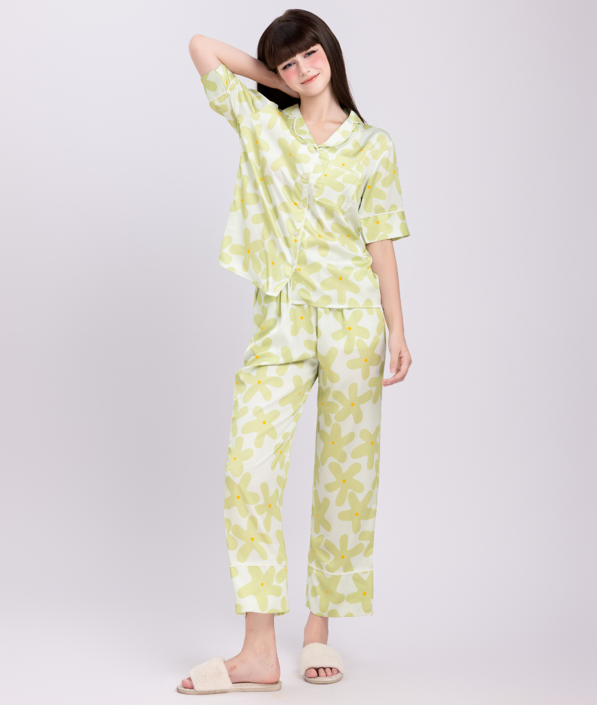  [LUXURY] Pijama Lụa In Cánh Hoa 