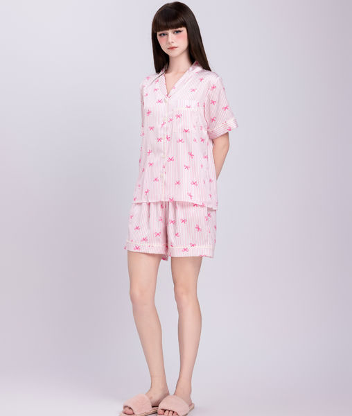 [LUXURY] Pijama Lụa Quần Ngắn Sọc Nơ