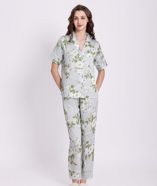 [LUXURY] Pijama Lụa Hoa Trà Trắng