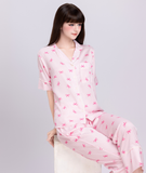 [LUXURY] Pijama Lụa Sọc Nơ Hồng 