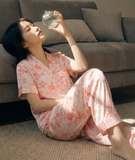  [LUXURY] Pijama Lụa Hoa Hồng Nền Kem 