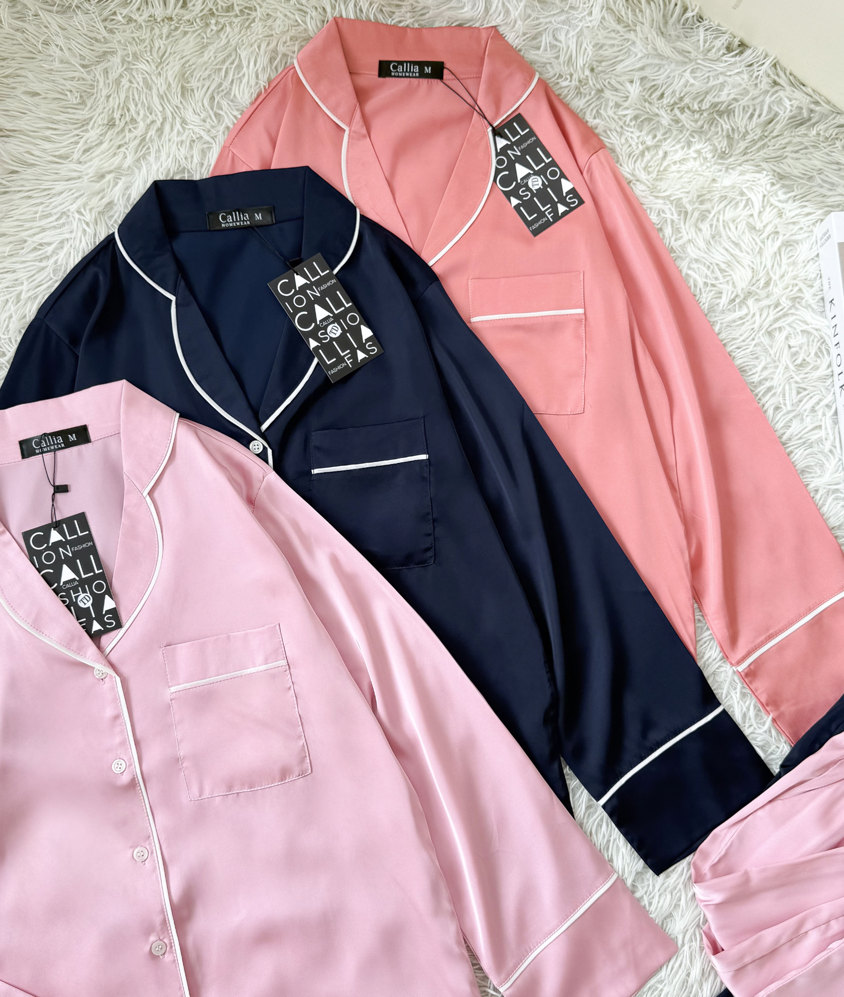  Combo Pijama Tay Dài Xanh Đen, Hồng, Cam Đào 