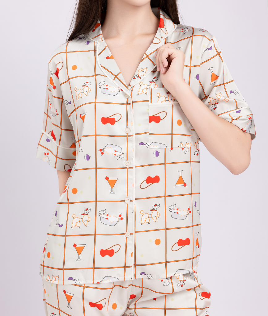  [LUXURY] Pijama Lụa In Hình Cún 