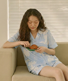  [LUXURY] Pijama Lụa Quần Ngắn Hoa Lam 