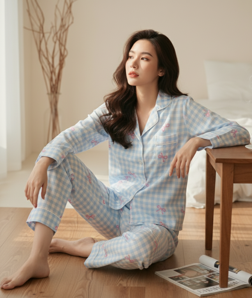  [LUXURY] PJ Lụa Tay Dài Caro Nơ 