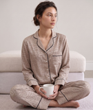  Pijama Tay Dài Gấm Màu Nâu Nhạt 