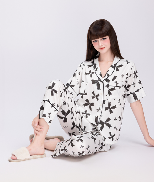 [LUXURY] Pijama Lụa Nơ Đen