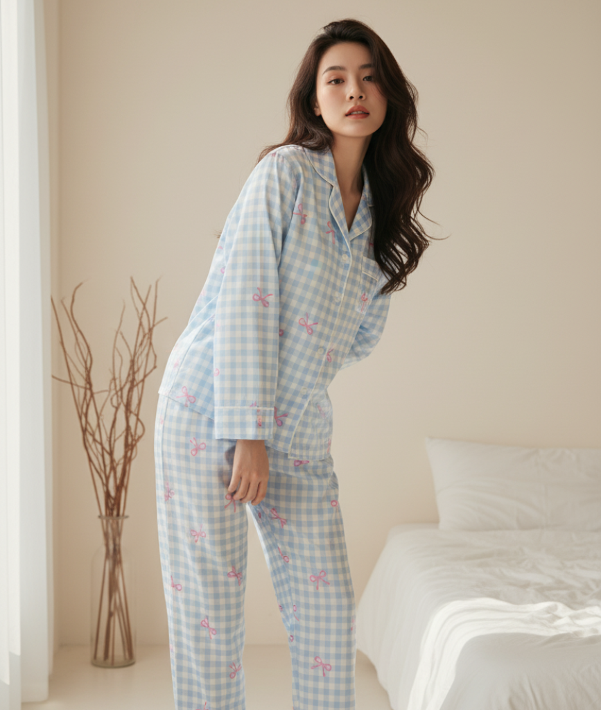  [LUXURY] PJ Lụa Tay Dài Caro Nơ 