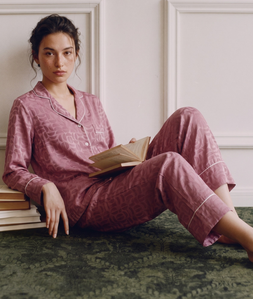 Pijama Tay Dài Gấm Màu Hồng