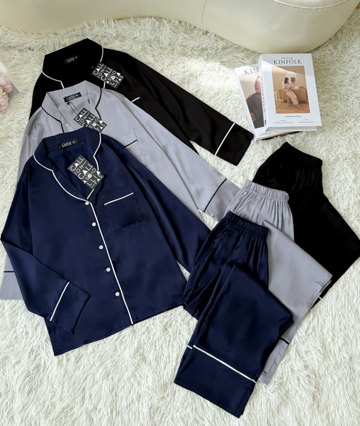 Combo Pijama Tay Dài Xanh Đen, Xám, Đen