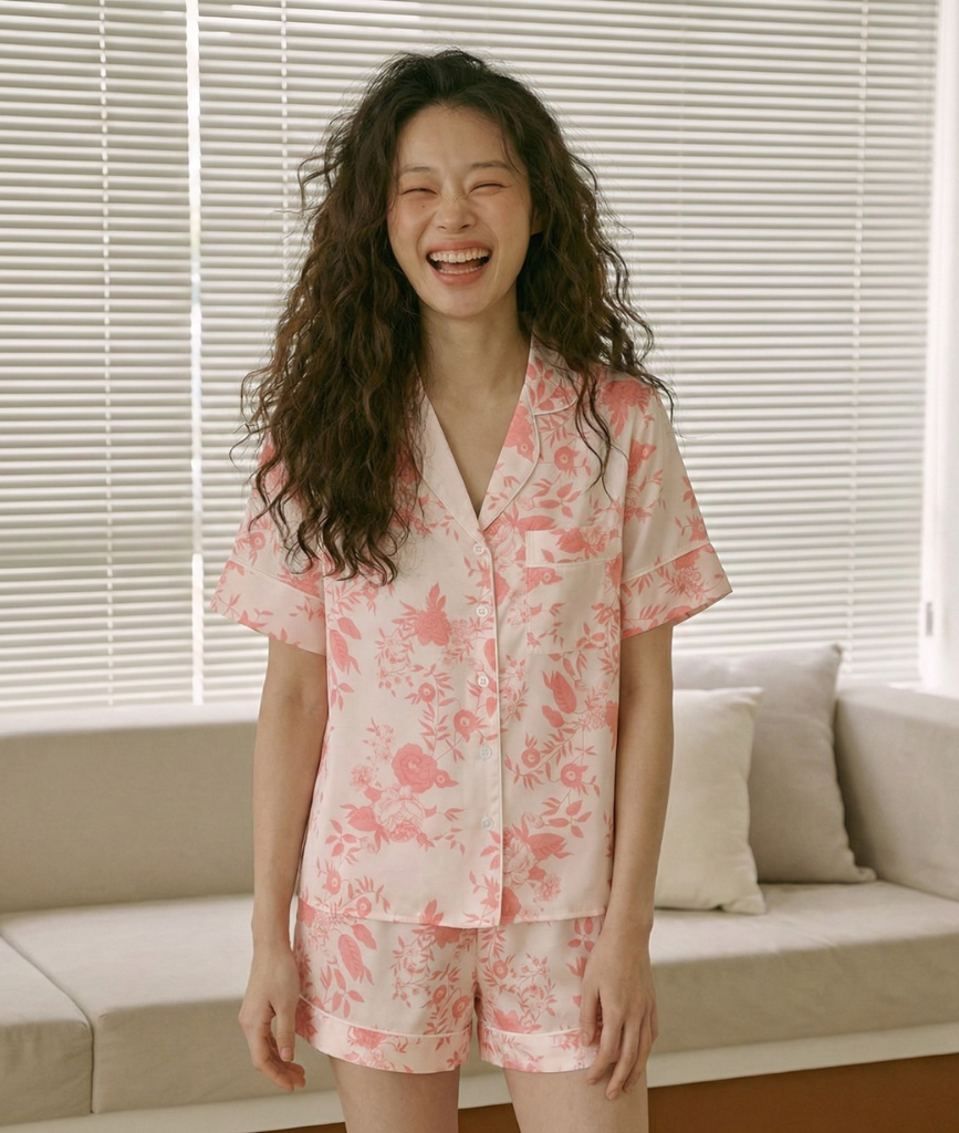  [LUXURY] Pijama Lụa Quần Ngắn Hoa Hồng 