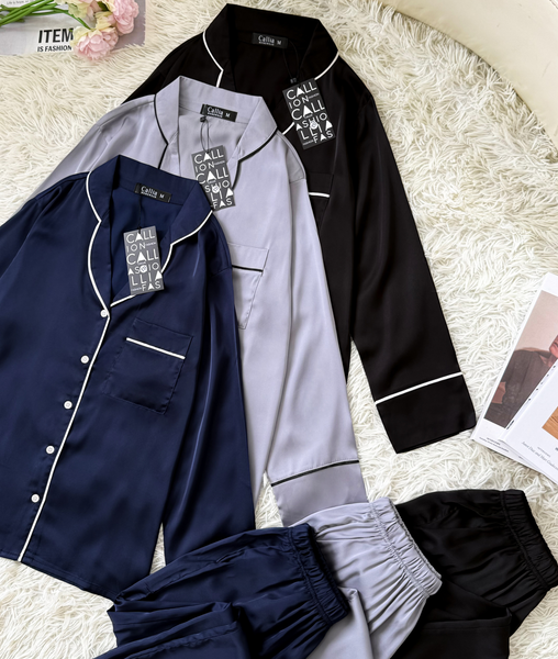 Combo Pijama Tay Dài Xanh Đen, Xám, Đen