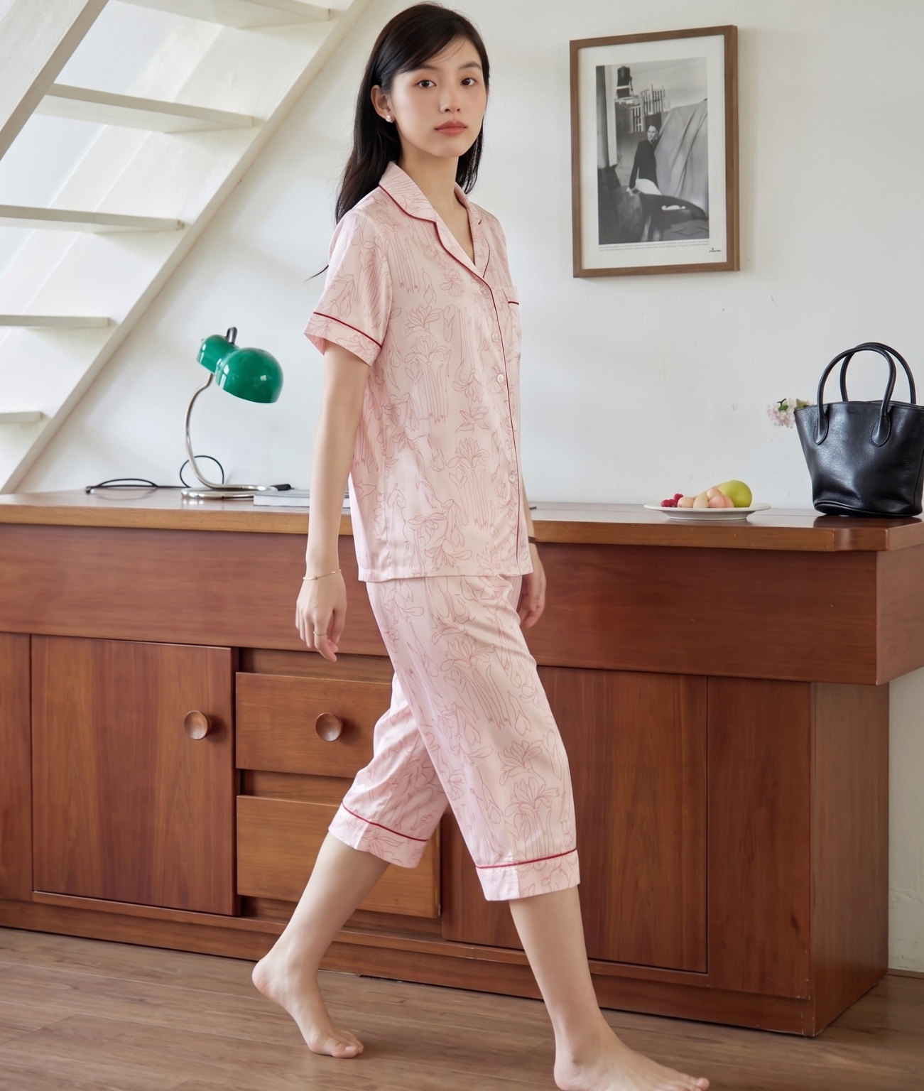  [LUXURY] Pijama Quần Lửng Hoa Ly 