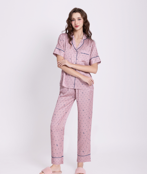 [LUXURY] Pijama Lụa Bi Nơ Hồng