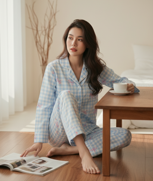 [LUXURY] PJ Lụa Tay Dài Caro Nơ