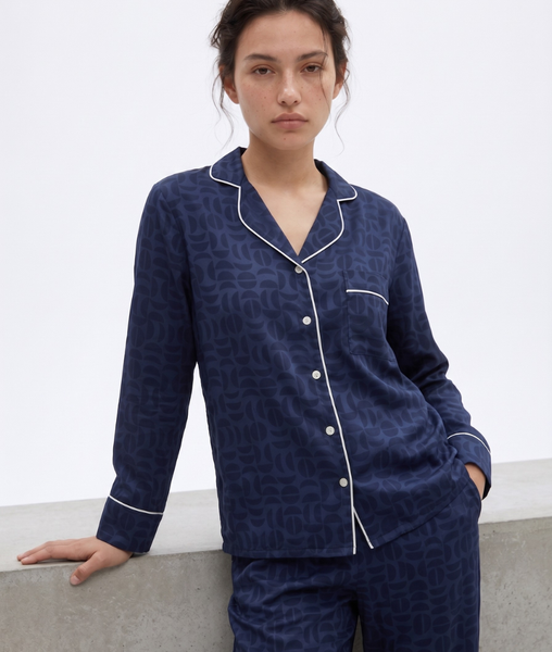 Pijama Tay Dài Gấm Màu Xanh Đen
