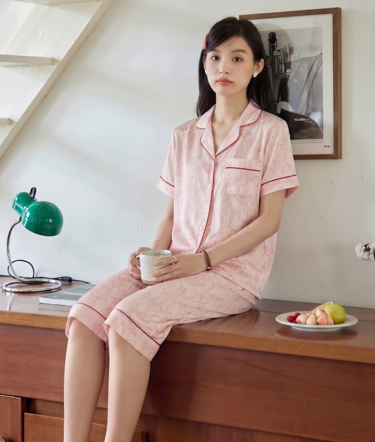  [LUXURY] Pijama Quần Lửng Hoa Ly 