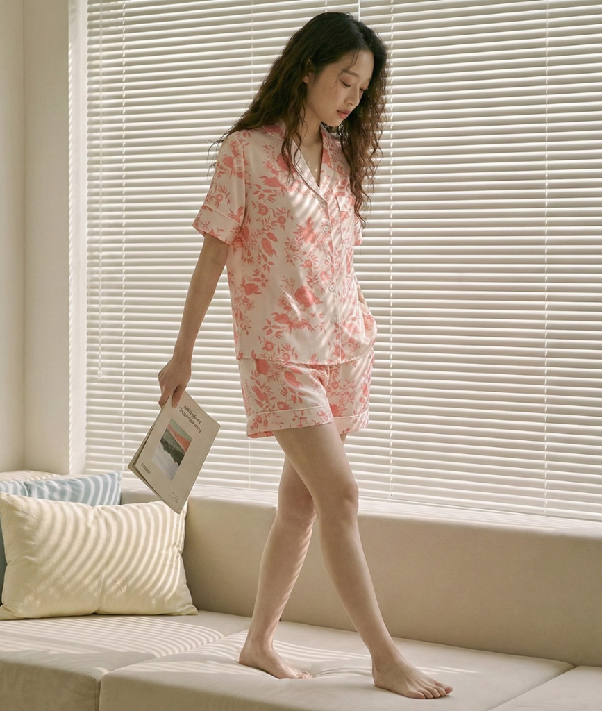  [LUXURY] Pijama Lụa Quần Ngắn Hoa Hồng 