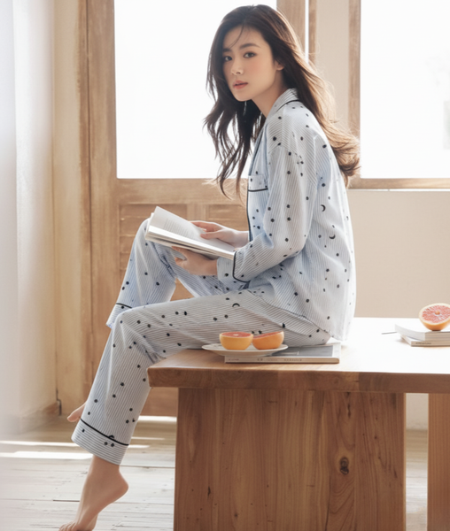 [LUXURY] PJ Lụa Tay Dài Sọc Xanh