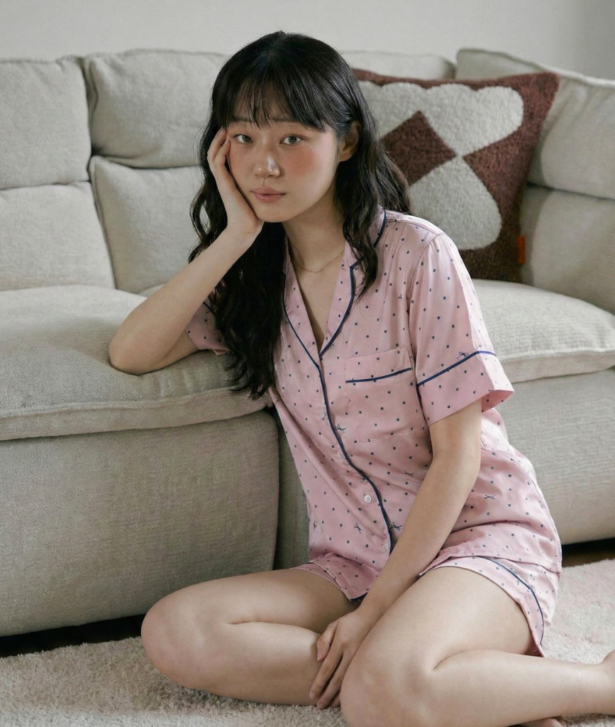  [LUXURY] Pijama Lụa Quần Ngắn Bi Hồng 
