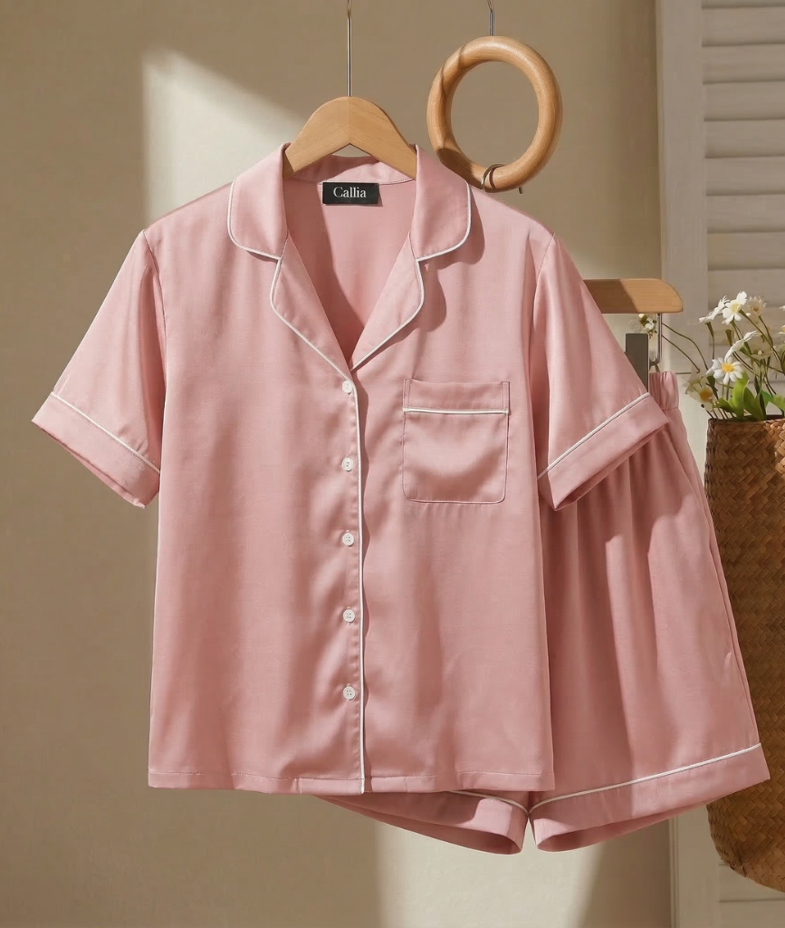  Pijama Ngắn  Lụa Hồng 