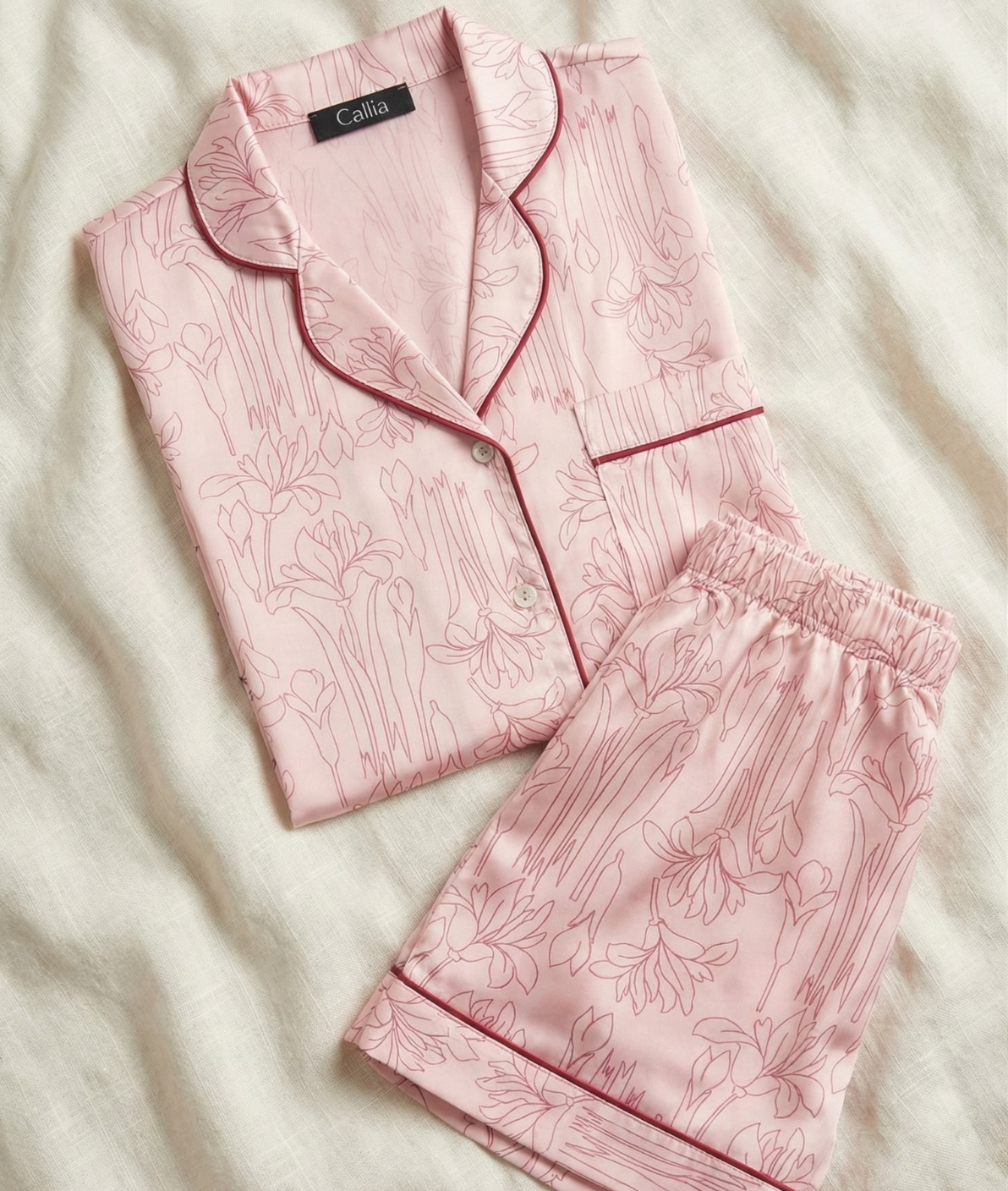  [LUXURY] Pijama Lụa Quần Ngắn Hoa Ly 