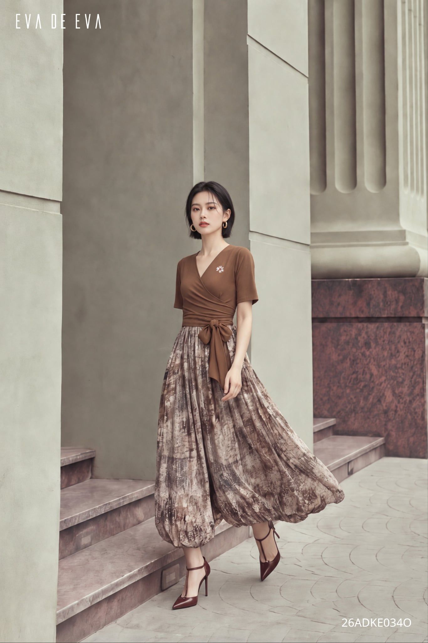  Đầm tay ngắn, Dáng thắt eo 26ADKE034O 