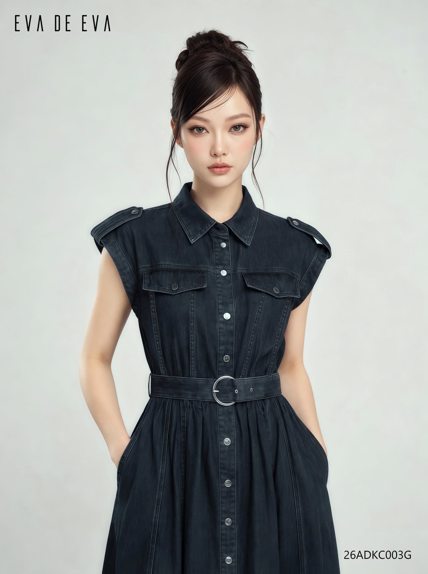  Đầm tay ngắn, Dáng thắt eo 26ADKC003G 