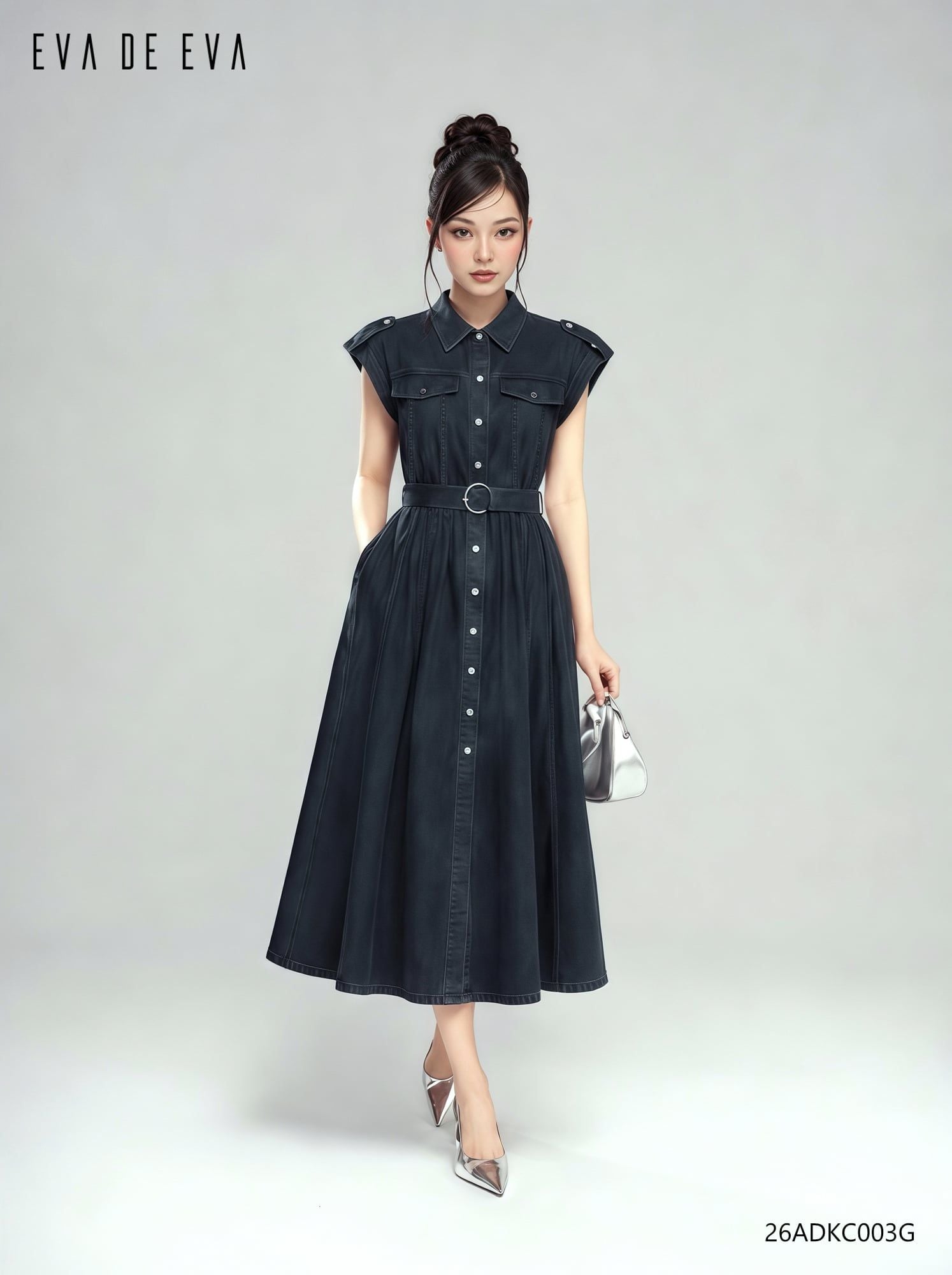  Đầm tay ngắn, Dáng thắt eo 26ADKC003G 