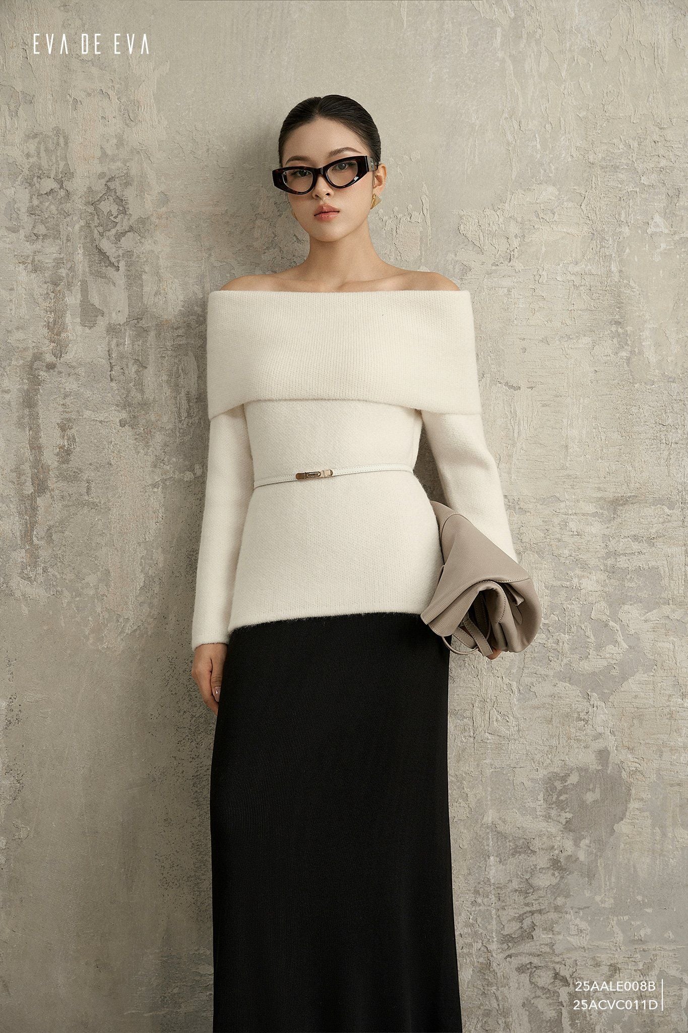  Áo len trễ vai,  25AALE008B 