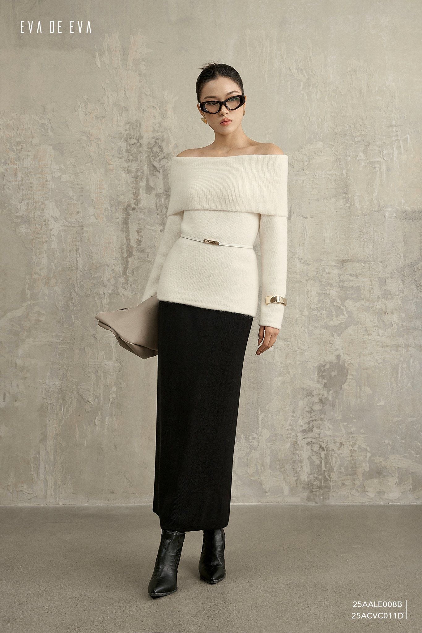  Áo len trễ vai,  25AALE008B 