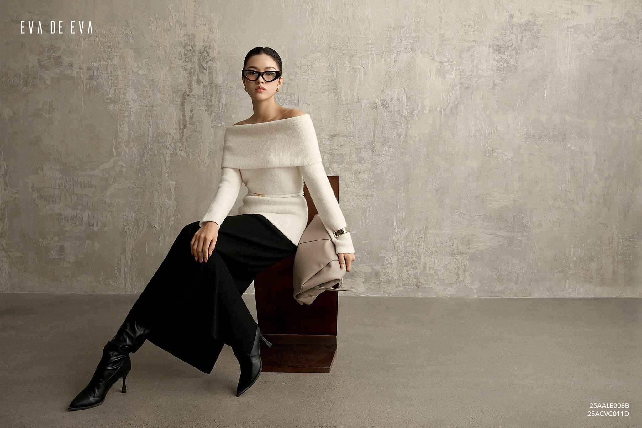  Áo len trễ vai,  25AALE008B 