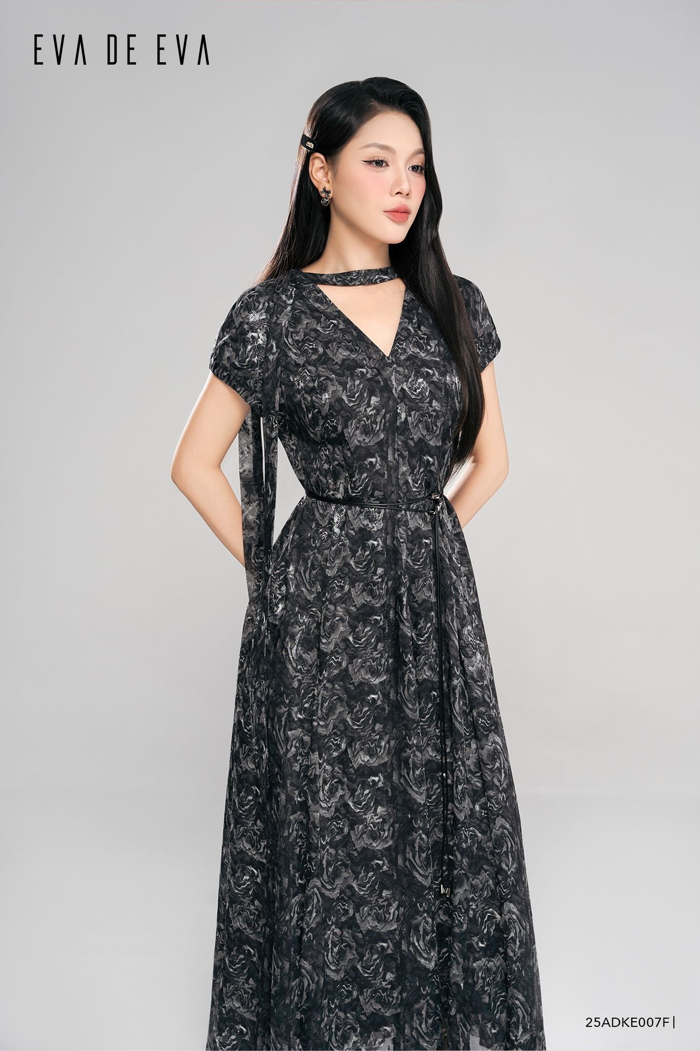 Đầm tay ngắn, Dáng thắt eo 25ADKE007F 