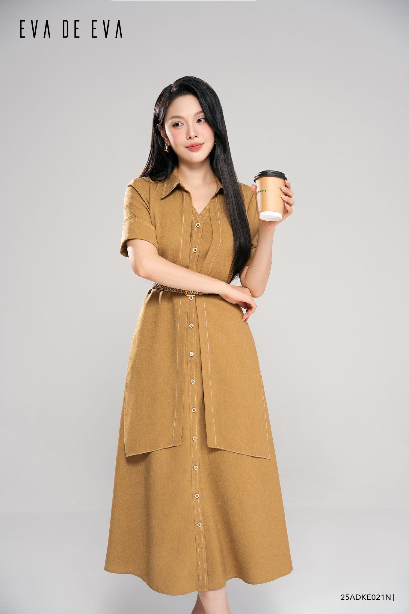  Đầm tay ngắn, Dáng thắt eo 25ADKE021N 