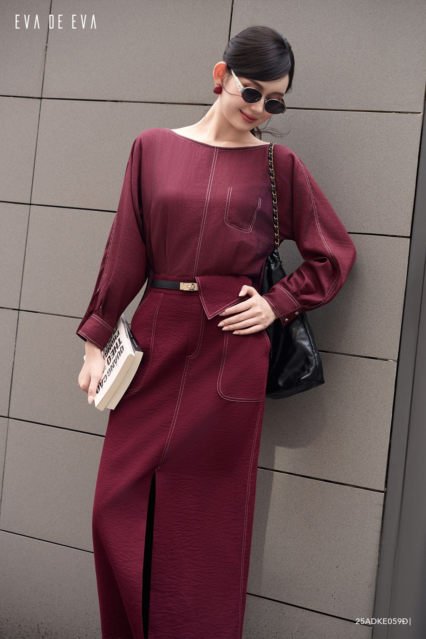  Đầm tay dài, Dáng thắt eo 25ADKE059Đ 