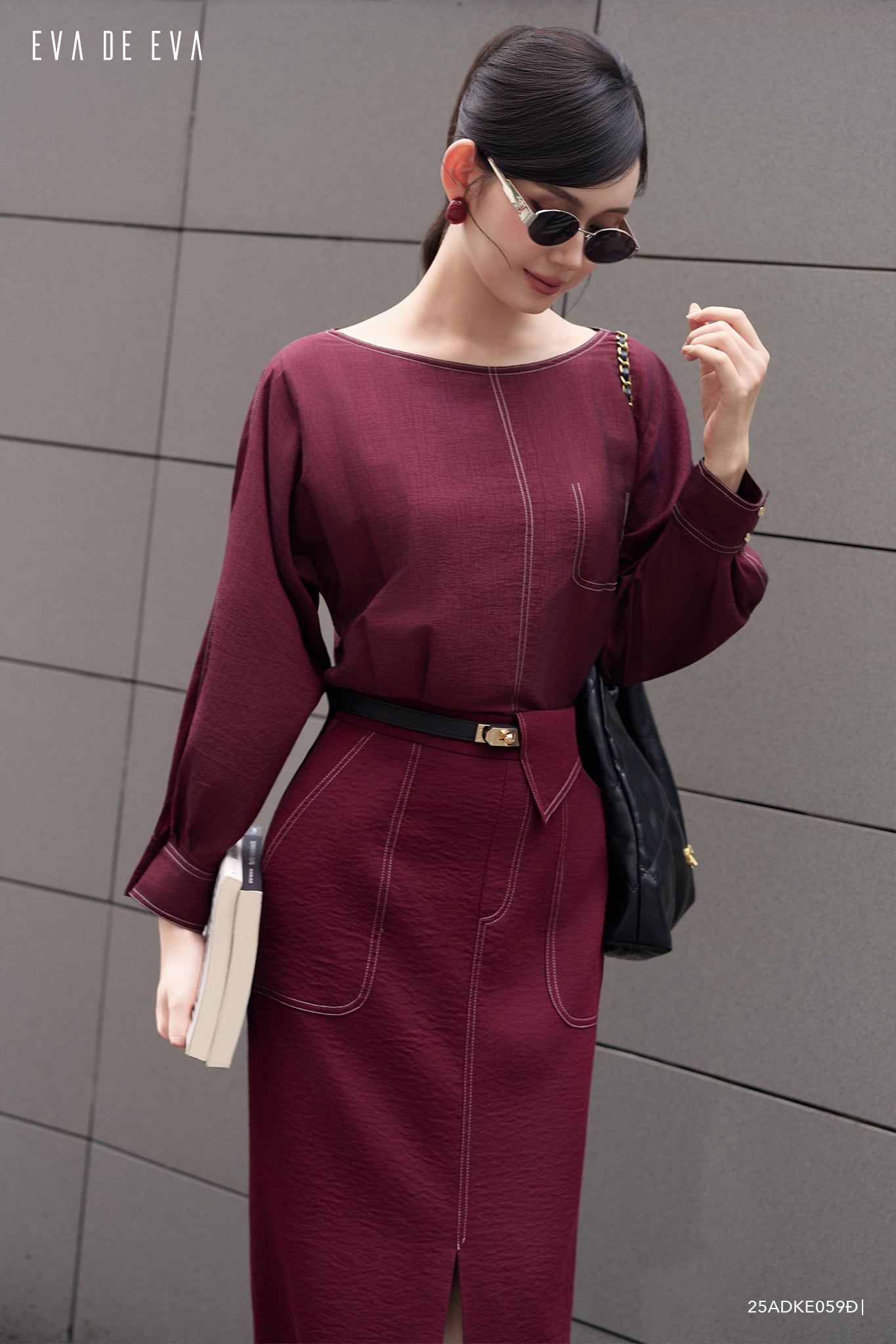  Đầm tay dài, Dáng thắt eo 25ADKE059Đ 